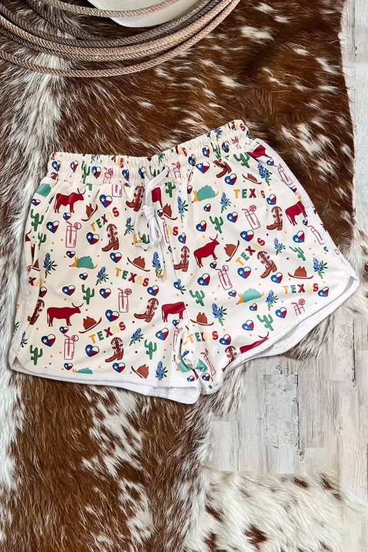 (Custom Design Preorder MOQ 5) Cows Boots Hat Cactus Print Girls Western Summer Shorts