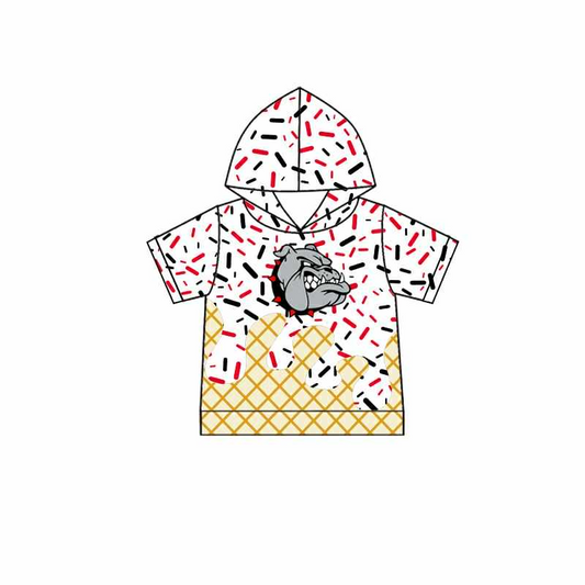 (Custom Design Preorder MOQ 5 Each Item)Team's Bulldog White Sprinkles Print Hoodie Top Mom and Me Matching Clothes