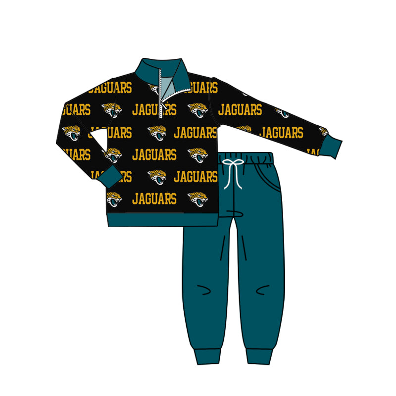 (Custom Design Preorder MOQ 5)NO.4 Team's JAGUARS Pullover Top Pockets Pants Boys Fall Clothes Set