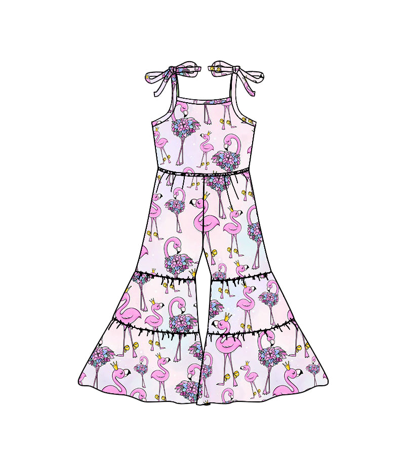 (Custom Design MOQ 5) Pink Flamingo Print Girls Jumpsuits