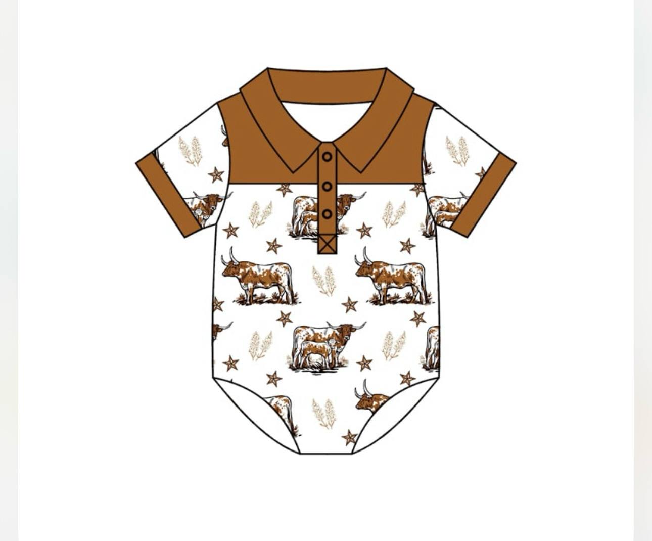 (Custom Design Preorder MOQ 5) Cows Brown Print Baby Boys Summer Romper
