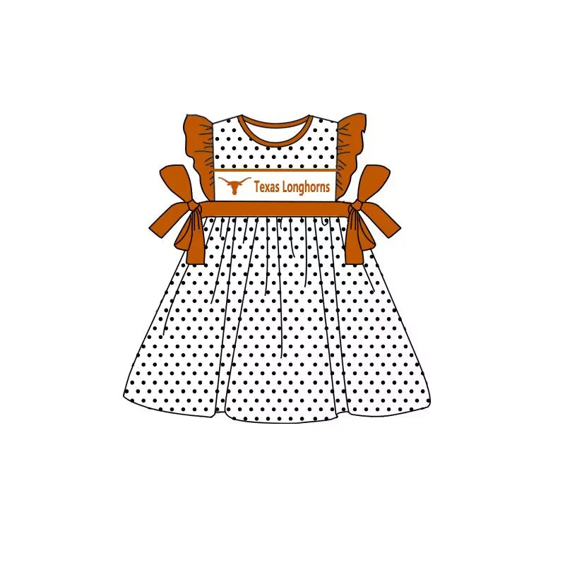 (Custom Design Preorder MOQ 5) Team's Texas Longhorns Print Girls Knee Length Summer Dress