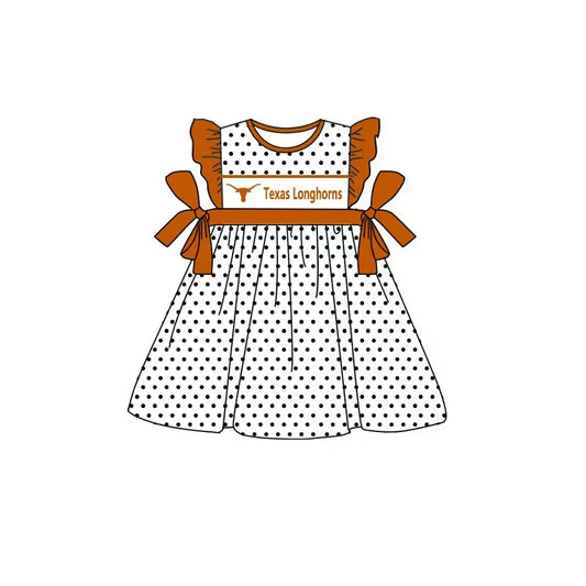 (Custom Design Preorder MOQ 5) Team's Texas Longhorns Print Girls Knee Length Summer Dress