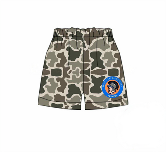 (Custom Design Preorder MOQ 5 Each Item) Team's TROJANS Camo Print Summer Bottom Shorts Mom and Me Matching Clothes