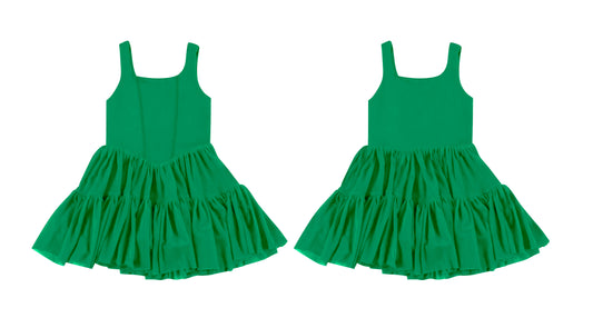 (Custom Design Preorder MOQ 5 ) Green Color Girls Sleeveless Knee Length Dress
