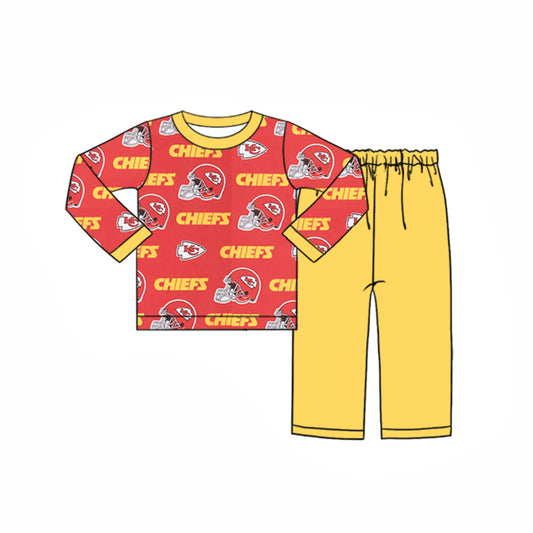 (Custom Design Preorder MOQ 5) Team's KC Red Top Yellow Pants Boys Fall Clothes Set