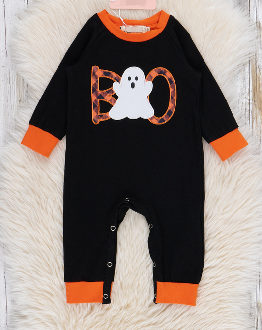 (Custom Design Preorder MOQ 5) Spooky BOO Print Baby Boys Halloween Romper