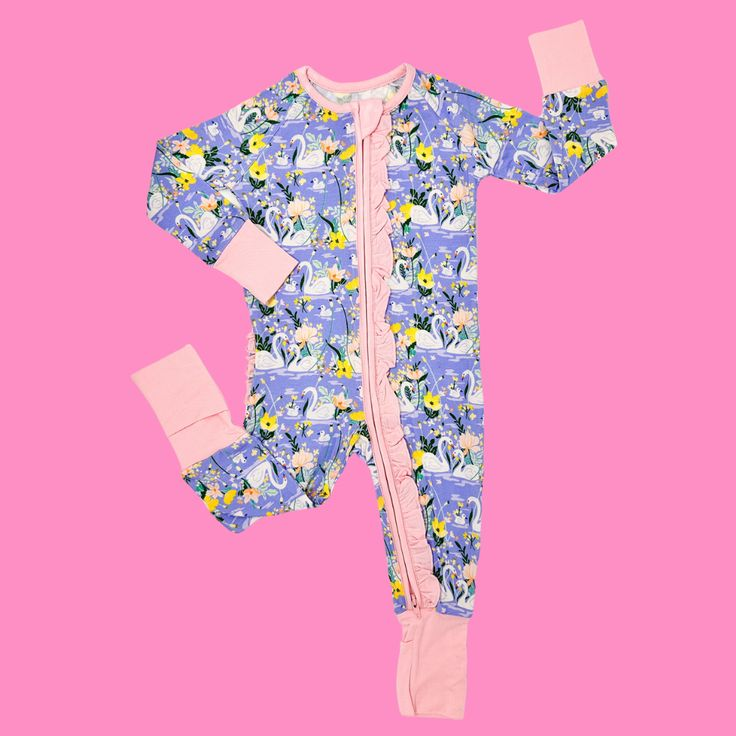 (Custom Design Preorder MOQ 5) Flowers Print Baby Girls Sleeper Zipper Romper