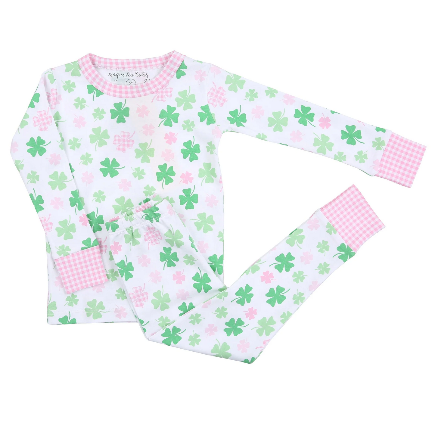 (Custom Design Preorder MOQ 5) Green Quatrefoil Print Girls St. Patrick's Pajamas Clothes Sets