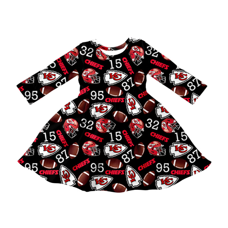 (Custom Design Preorder MOQ 5 ) Team's Chiefs KC Print Girls Fall Knee Length Dress