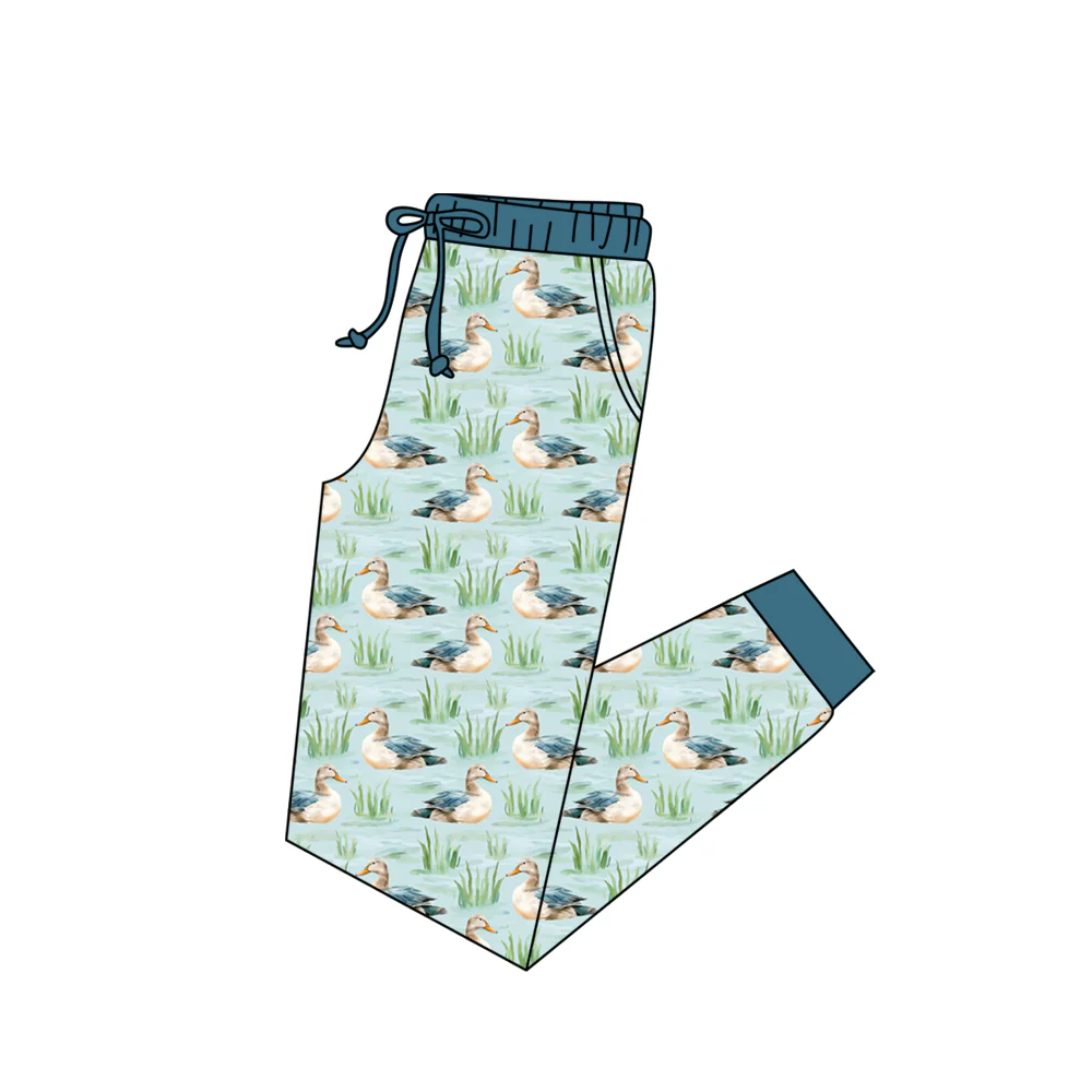 (Custom Design Preorder MOQ 5)  Adult Green Duck Print Man Pajamas Pants