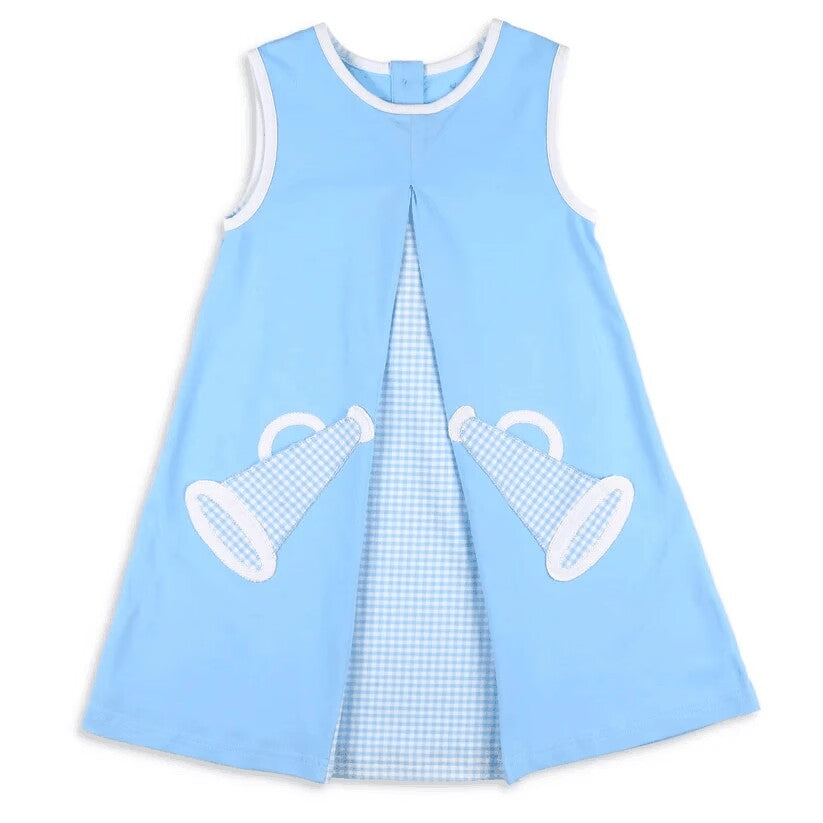 (Custom Design Preorder MOQ 5) Light Blue Team's Cheering Squad Print Girls Summer Knee Length Dress