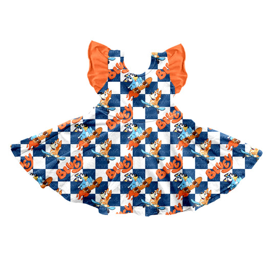 (Custom Design Preorder MOQ 5) Cartoon Dog Plaid Print Girls Knee Length Summer Dress