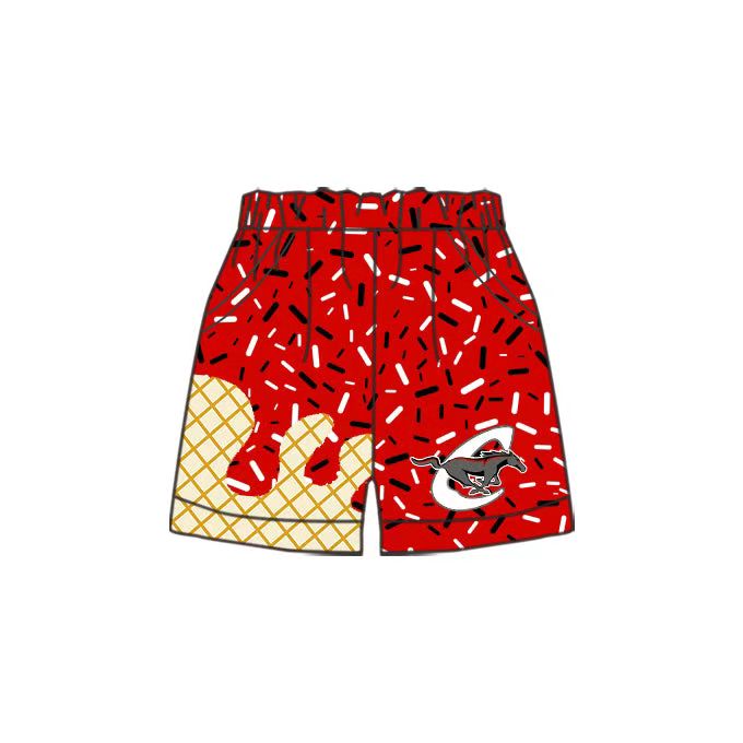 (Custom Design Preorder MOQ 5 Each Item) Team's Horse Red Sprinkles Print Summer Bottom Shorts Mom and Me Matching Clothes
