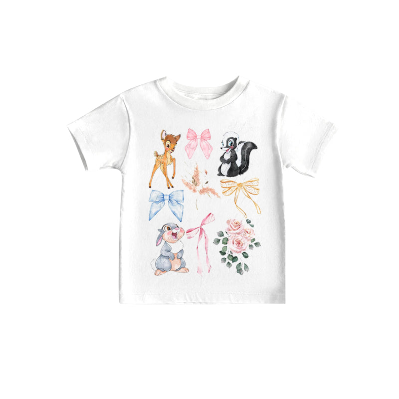 (Custom Design Preorder MOQ 5)NO.14  Animals Bows Print Girls Summer Tee Shirts Top