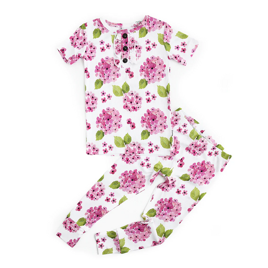 (Custom Design Preorder MOQ 5) Pink Flowers Print Girls Pajamas Clothes Set