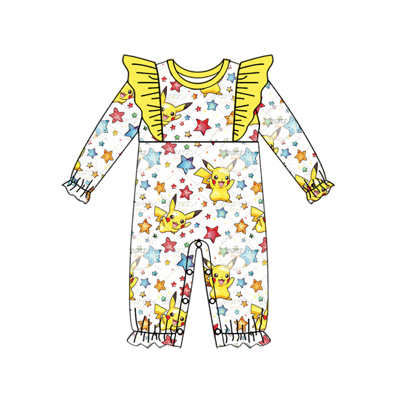 (Custom Design Preorder MOQ 5) Cartoon Animals Stars Print Baby Girls Fall Romper