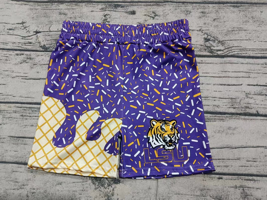 (Custom Design Preorder MOQ 5)  Team's Purple Sprinkles Print Boys Summer Swim Trunks