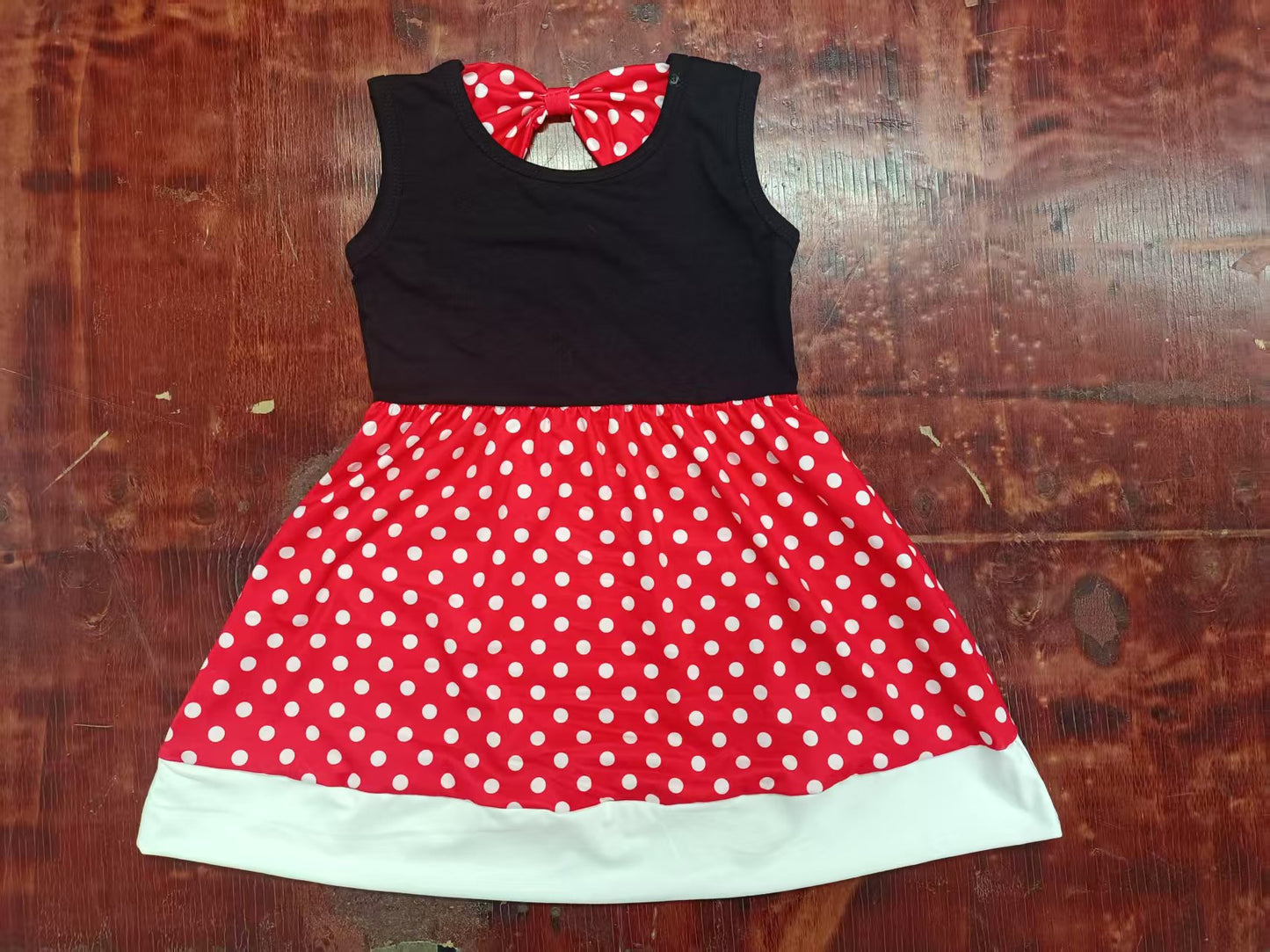 (Custom Design Preorder MOQ 5 ) Cartoon Mouse Red Dots Print Girls Summer Knee Length Dress