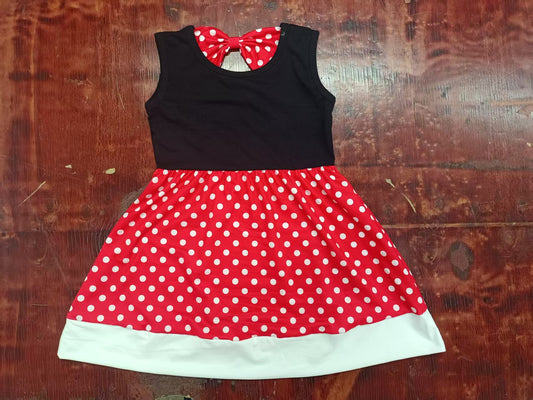 (Custom Design Preorder MOQ 5 ) Cartoon Mouse Red Dots Print Girls Summer Knee Length Dress