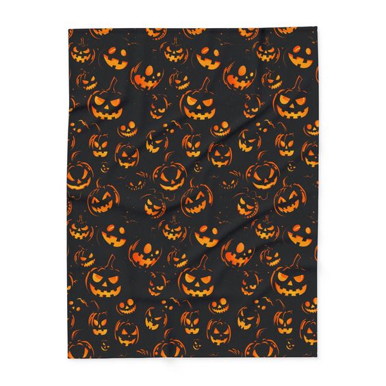 (Custom Design Preorder MOQ 5)  Pumpkin Face Print Baby Halloween Blanket