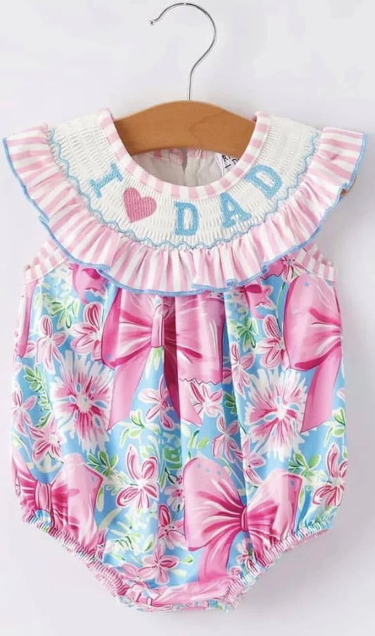 (Custom Design Preorder MOQ 5) I LOVE DAD Flowers Bows Print Baby Girls Summer Romper