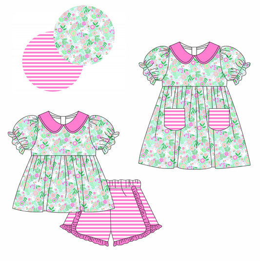 11.13(Custom Design Preorder MOQ 5 Each Design) Flowers Bunny Print Girls Easter Matching Clothes Sisters Wear