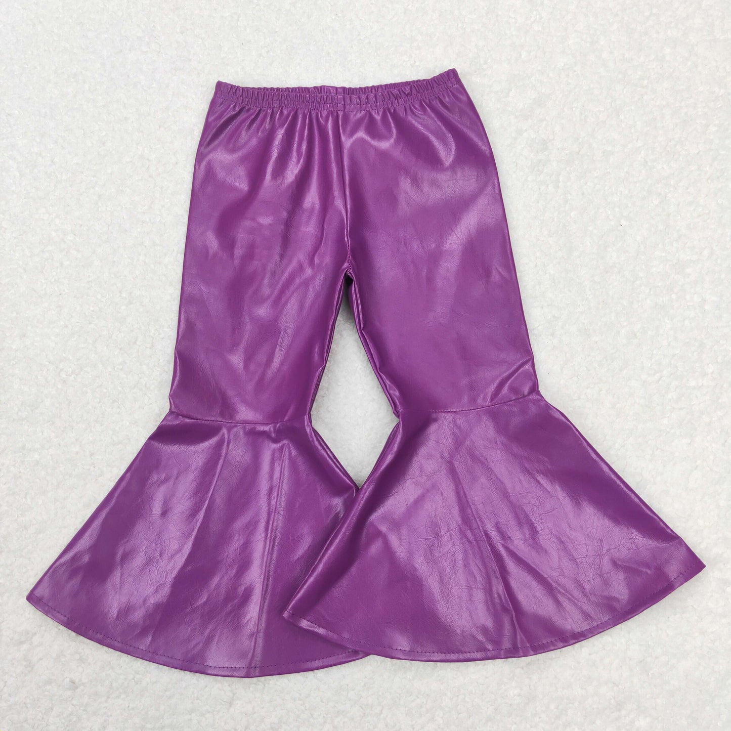 6 Colors Girls Leather Ruffle Bell Bottom Pants