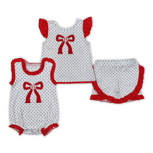 Bow Baseball Embroidery Dots Print Sisters Summer Matching Clothes