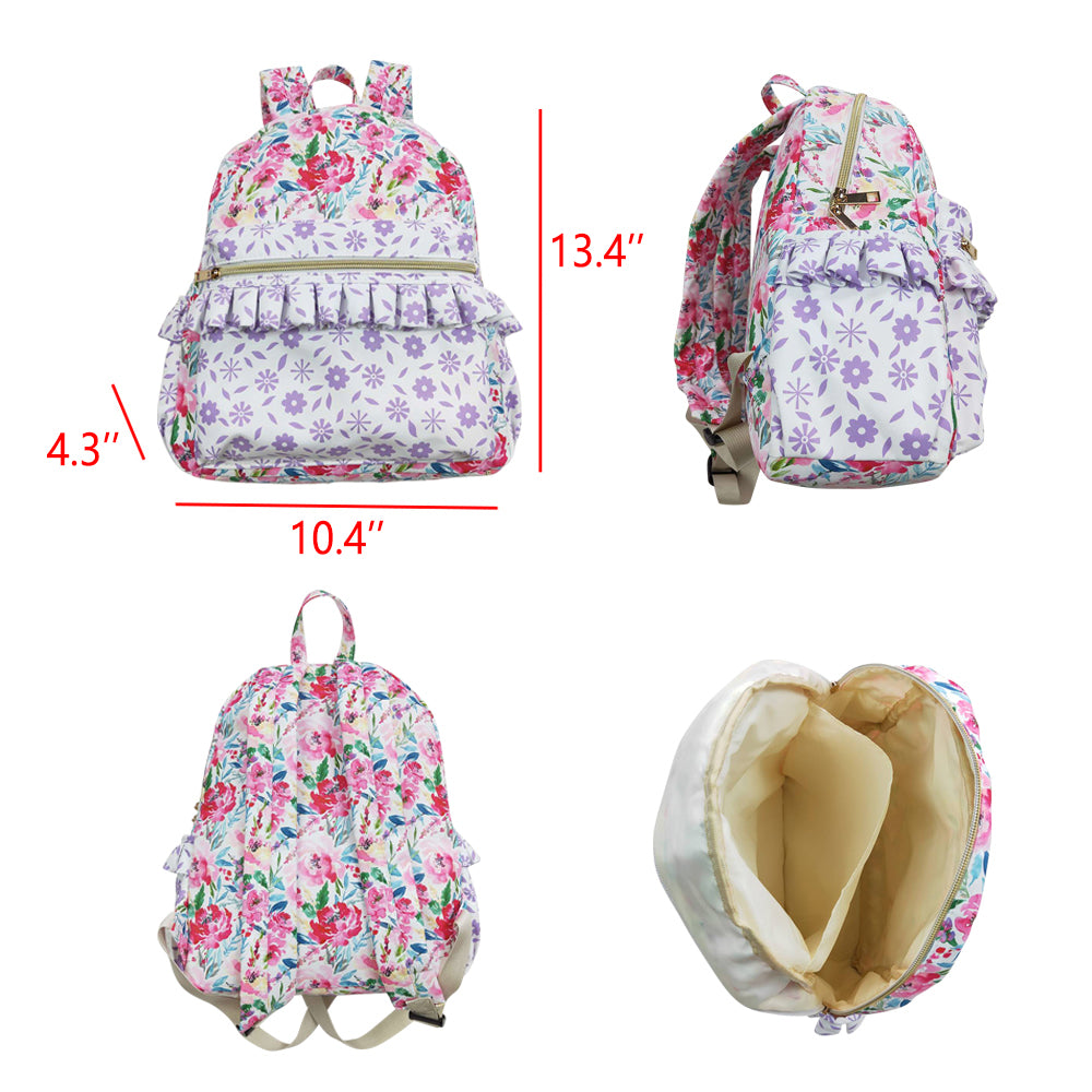 BA0101 Girls Bag Purple Flowers Print Backpack