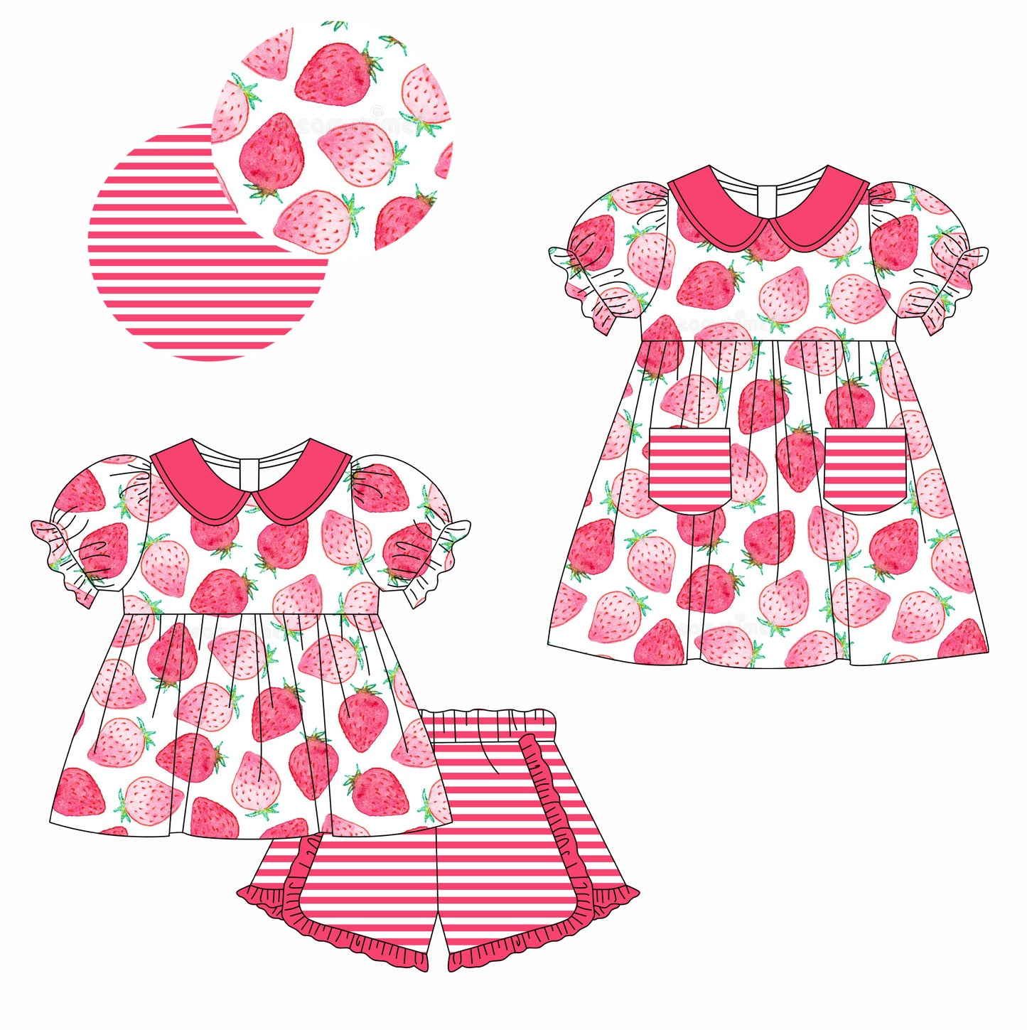 11.13(Custom Design Preorder MOQ 5 Each Design) Strawberry Print Girls Summer Matching Clothes Sisters Wear