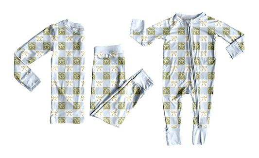 5.24(Custom Design Preorder MOQ 5 Each Design) Plaid Bows Print Girls Fall Pajamas Matching Clothes Sisters Wear