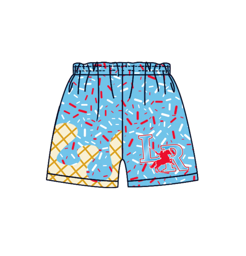 (Custom Design Preorder MOQ 5 Each Design) Team's LR Blue Sprinkles Print Summer Bottom Shorts Mom and Me Matching Clothes