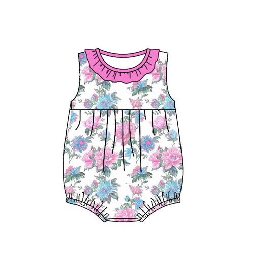 (Custom Design Preorder MOQ 5) Flowers Print Baby Girls Summer Sleeveless Romper