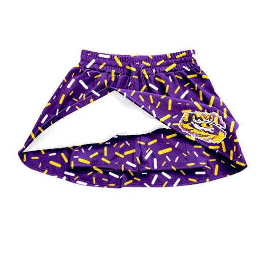 (Custom Design Preorder MOQ 5 Each Item) Team's Purple LSU Sprinkles Print Summer Bottom Skirts Shorts Mom and Me Matching Clothes