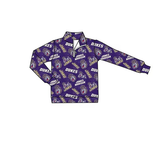 (Custom Design Preorder MOQ 5) Team's JMU DUKES Print Boys Zipper Pullover Top