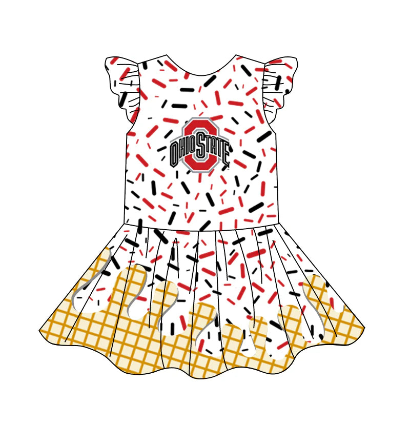 (Custom Design Preorder MOQ 5) Team's OHIO STATE Sprinkles Print Girls Summer Knee Length Dress
