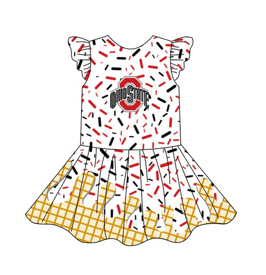 (Custom Design Preorder MOQ 5) Team's OHIO STATE Sprinkles Print Girls Summer Knee Length Dress