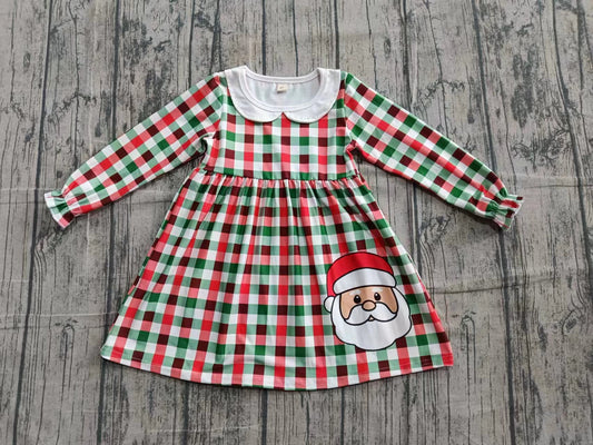 (Custom Design Preorder MOQ 5)Santa Plaid Print Girls Christmas Knee Length Dress