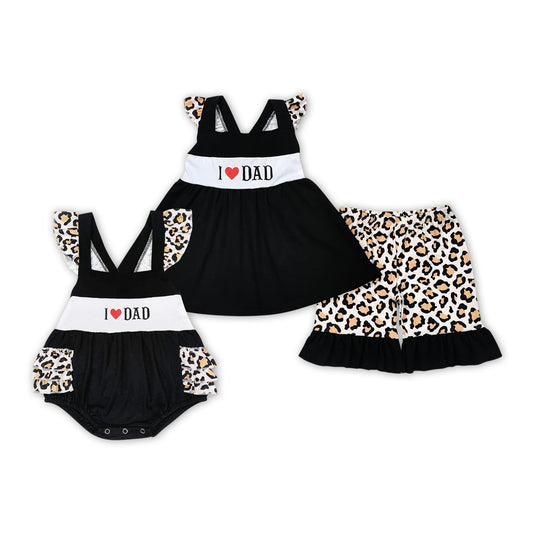 I LOVE DAD Embroidery Black Leopard Print Sisters Father's Day Matching Clothes