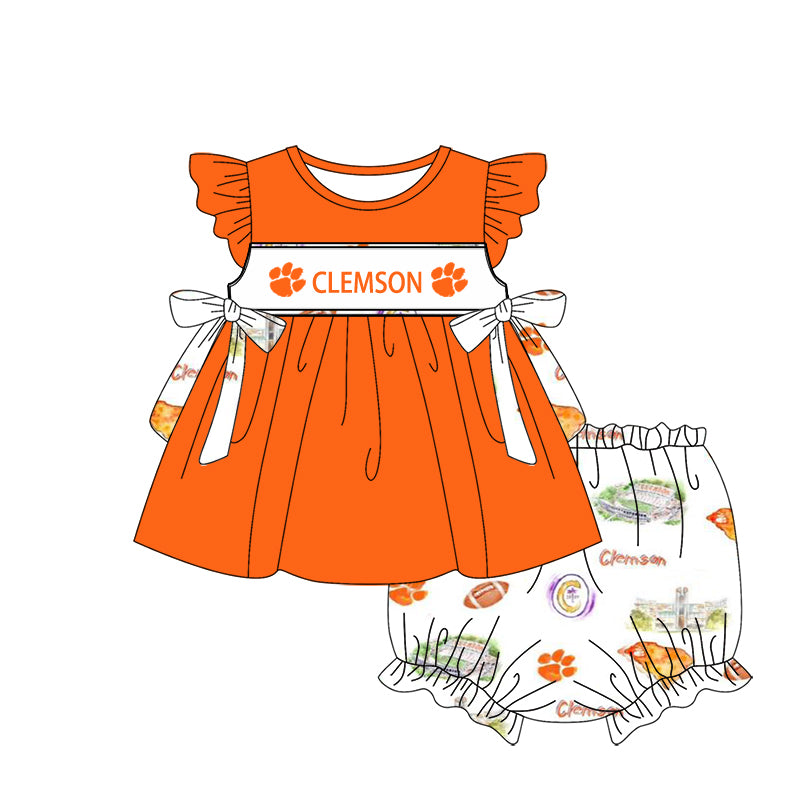 1.7(Custom Design Preorder MOQ 5 Each Design) Team's CLEMSON Print Kids Summer Matching Clothes Sibling Wear