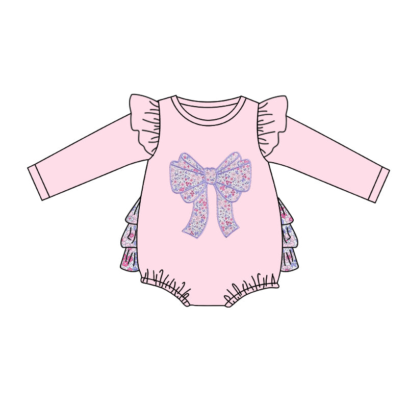 (Custom Design Preorder MOQ 5 Each Design) Flowers Bows Print Girls Matching Clothes Sisters Wear