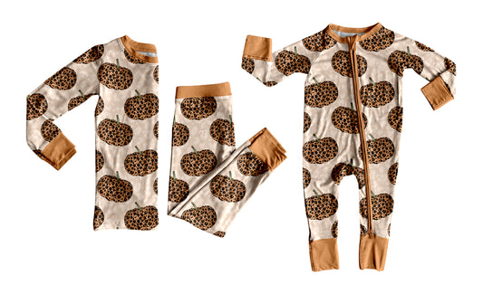 7.23 (Custom Design Preorder MOQ 5 Each Design) Pumpkin Leopard Print Girls Fall Pajamas Matching Clothes