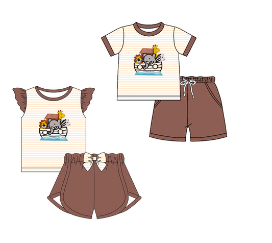 11.18(Custom Design Preorder MOQ 5 Each Design) Animals Boat Print Kids Summer Matching Clothes Sibling Wear
