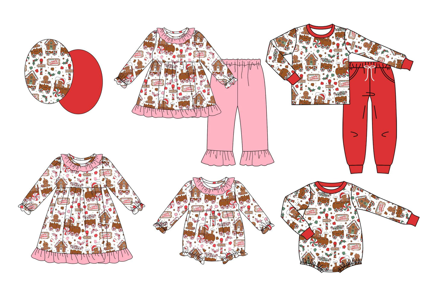 7.22(Custom Design Preorder MOQ 5 Each Design) Candy House Gingerbread Print Girls Christmas Matching Clothes Sisters Wear