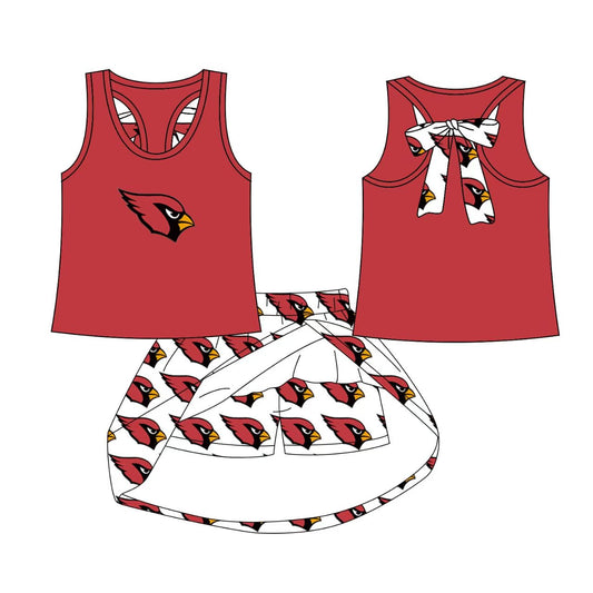 (Custom Design Preorder MOQ 5) Team's Cardinals Top Skirts Shorts Girls Summer Clothes Sets