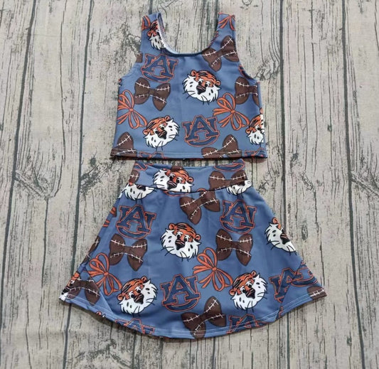 (Custom Design Preorder MOQ 5) Team's AUBURN TIGERS Print Shorts Skirts Girls Summer Yoga Clothes Set