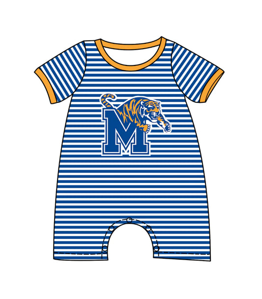 (Custom Design Preorder MOQ 5) Team's Memphis Tigers Stripes Print Baby Boys Summer Romper
