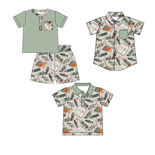 12.23 (Custom Design Preorder MOQ 5 Each Design) Fish Pen Camo Print Boys Back to School Matching Clothes Brothers Wear
