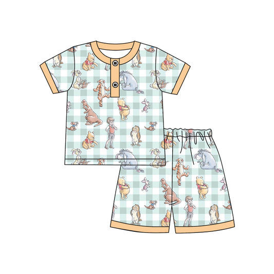 (Custom Design Preorder MOQ 5) Cartoon Animals Print Shorts Boys Summer Pajamas Clothes Set